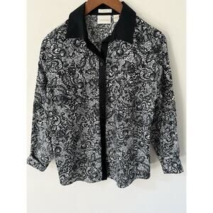 Chico's Effortless Lace Scrolls Hallie Shirt Women Size Small (0) Black Cotton